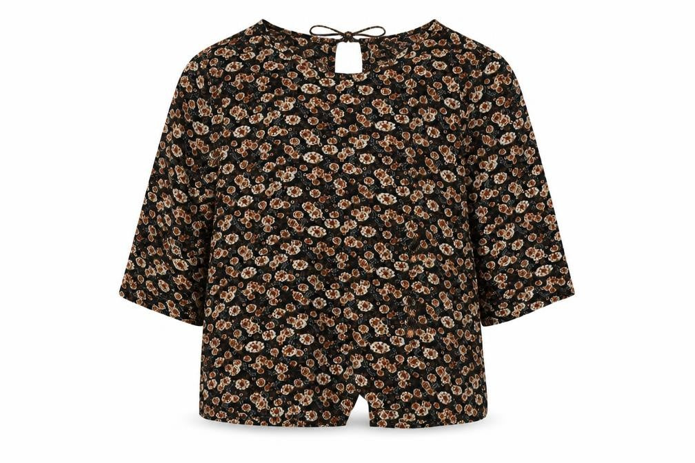 Boohoo Womens Brown Geometric Polyester Basic Blouse Size 8 Round Neck