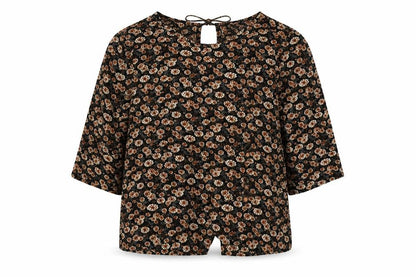 Boohoo Womens Brown Geometric Polyester Basic Blouse Size 8 Round Neck