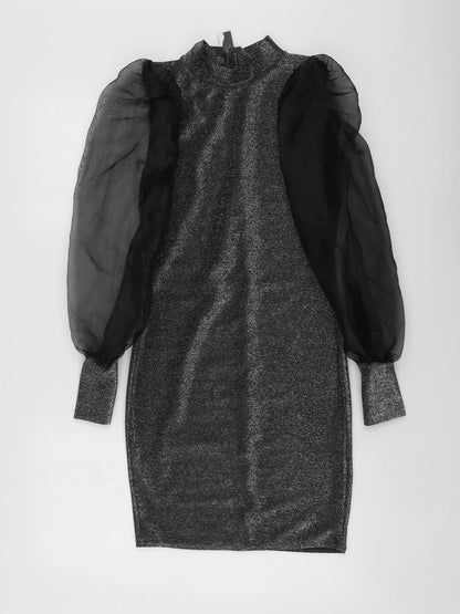 Ayanapa Womens Silver  Polyester A-Line  Size S  High Neck
