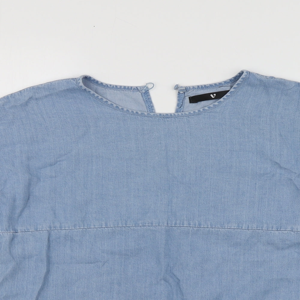 By Very Womens Blue  Lyocell Basic Blouse Size 10 Round Neck