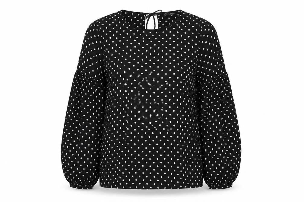 Dorothy Perkins Womens Black Polka Dot Polyester Basic Blouse Size 10 Round Neck