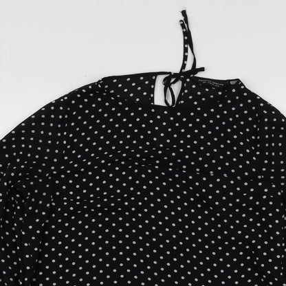 Dorothy Perkins Womens Black Polka Dot Polyester Basic Blouse Size 10 Round Neck