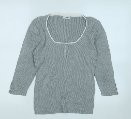 Papaya Womens Grey Round Neck  Cotton Pullover Jumper Size 16