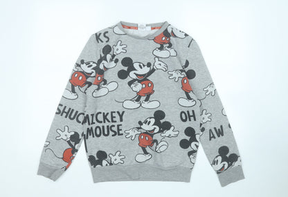 Preloved Primark Womens Grey Geometric Cotton Pullover Sweatshirt Size 4   - Mickey Mouse - Front