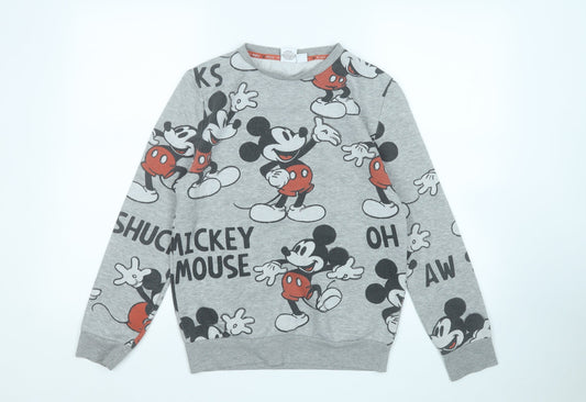 Primark Womens Grey Geometric Cotton Pullover Sweatshirt Size 4   - Mickey Mouse