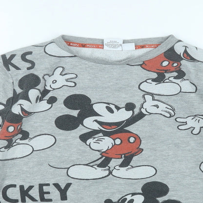 Preloved Primark Womens Grey Geometric Cotton Pullover Sweatshirt Size 4   - Mickey Mouse - Detail