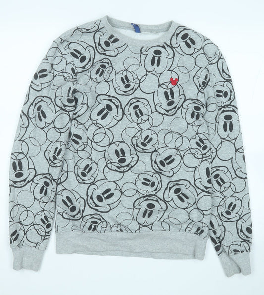Divided by H&M Womens Grey Geometric Cotton Henley Sweatshirt Size XS   - Minnie Mouse