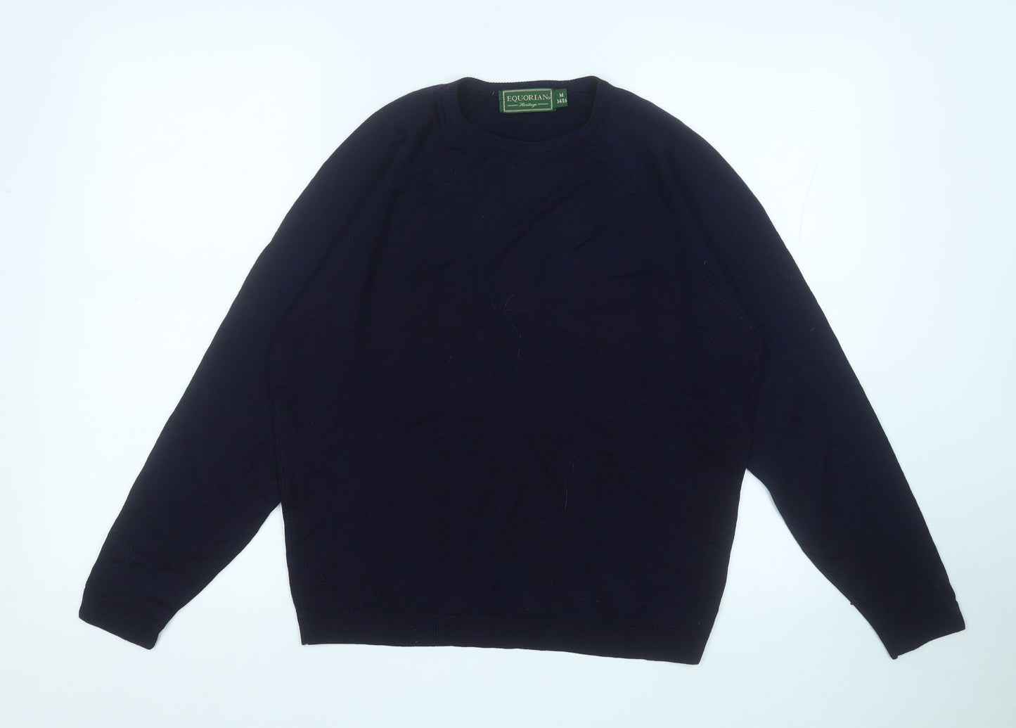 equorian Womens Blue Round Neck  Acrylic Pullover Jumper Size M
