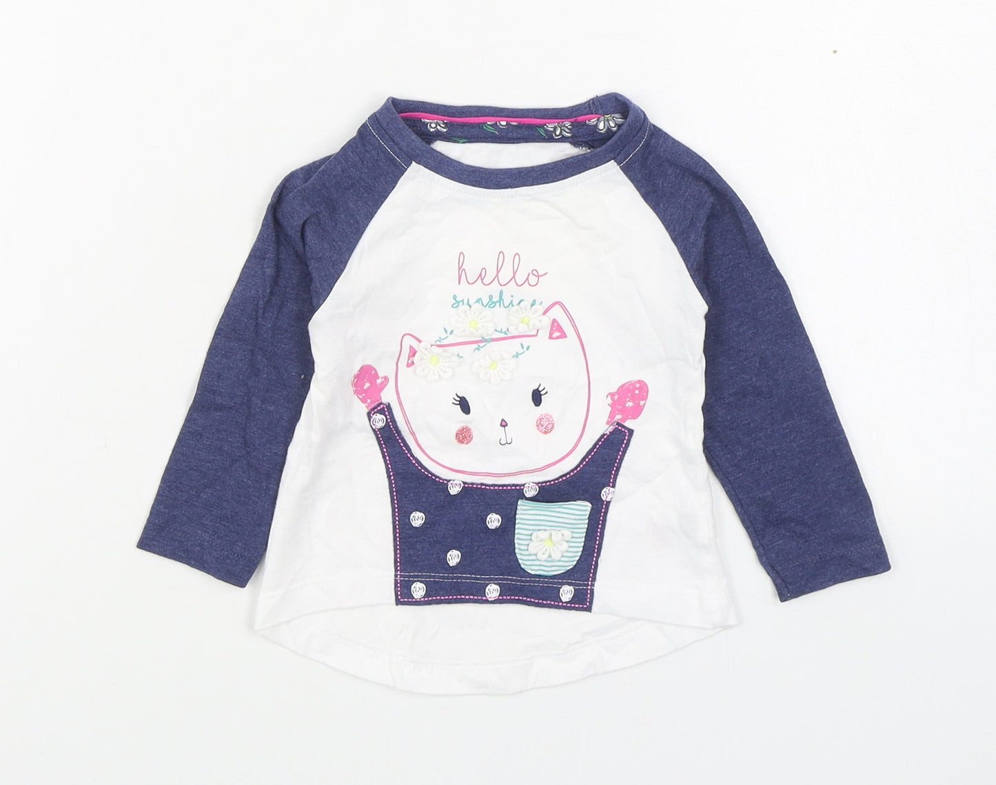 Dunnes Stores Girls White  Cotton Basic T-Shirt Size 6-9 Months Round Neck Pullover