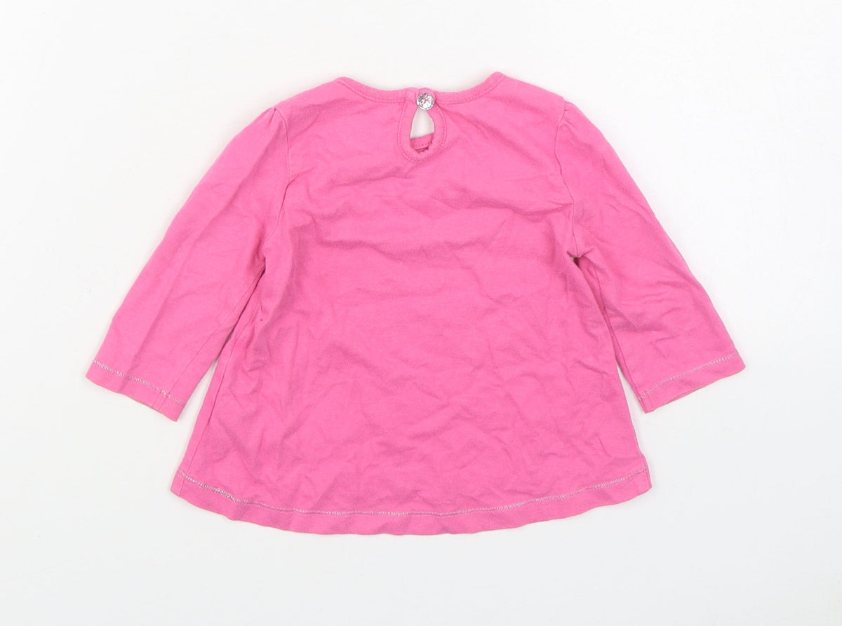 Dunnes Stores Girls Pink  100% Cotton Basic T-Shirt Size 3-6 Months Round Neck Pullover