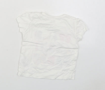 F&F Girls White  100% Cotton Basic T-Shirt Size 3-6 Months Round Neck Pullover
