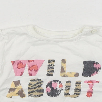 F&F Girls White  100% Cotton Basic T-Shirt Size 3-6 Months Round Neck Pullover