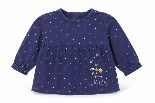 Marks & Spencer Girls Blue Polka Dot 100% Cotton Basic T-Shirt Size 3-6 Months Round Neck Pullover