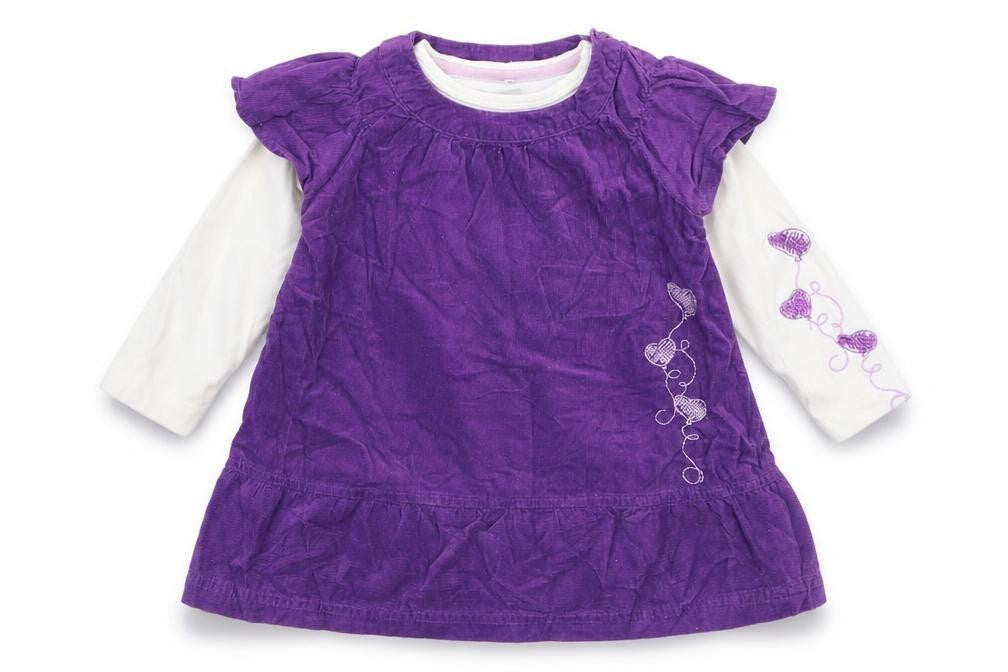 name it Girls Purple  100% Cotton A-Line  Size 6-9 Months  Round Neck Button - 2 Piece set