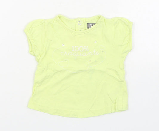 Tout Compte Fait Girls Yellow  100% Cotton Basic T-Shirt Size 6-9 Months Round Neck Pullover