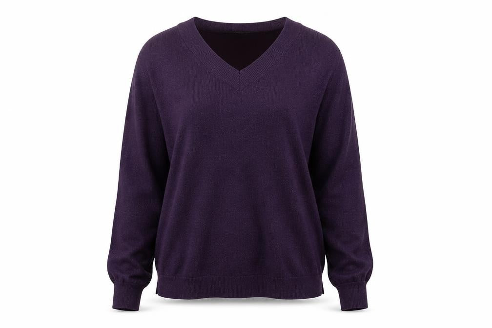 F&F Womens Purple V-Neck  Acrylic Pullover Jumper Size 6