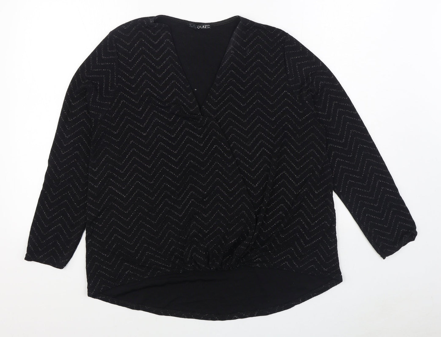 Quiz Womens Black  Nylon Basic Blouse Size 14 V-Neck