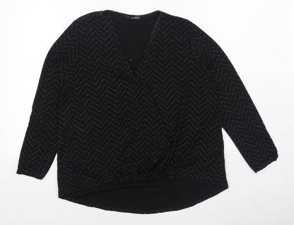 Quiz Womens Black  Nylon Basic Blouse Size 14 V-Neck