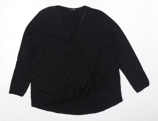 Quiz Womens Black  Nylon Basic Blouse Size 14 V-Neck