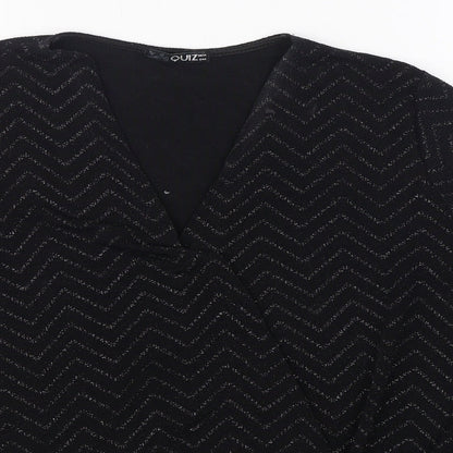 Quiz Womens Black  Nylon Basic Blouse Size 14 V-Neck