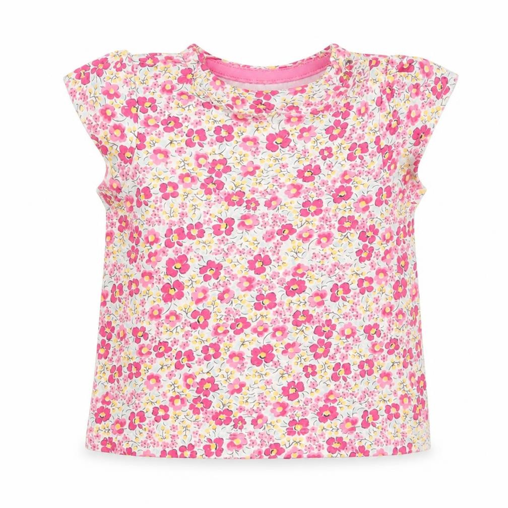 Mothercare Girls Pink Floral Cotton Basic T-Shirt Size 3-6 Months Crew Neck Pullover