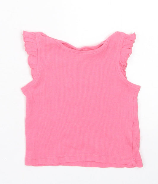 Primark Girls Pink  Cotton Basic T-Shirt Size 9-12 Months Crew Neck Pullover