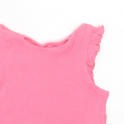 Primark Girls Pink  Cotton Basic T-Shirt Size 9-12 Months Crew Neck Pullover