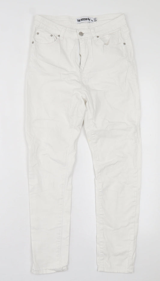 THE ROCKIN REV Womens White  Cotton Skinny Jeans Size 10 L25 in Regular Button