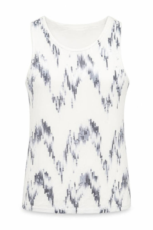 Attitude by Renee Womens White Geometric Polyester Basic Tank Size S Scoop Neck
