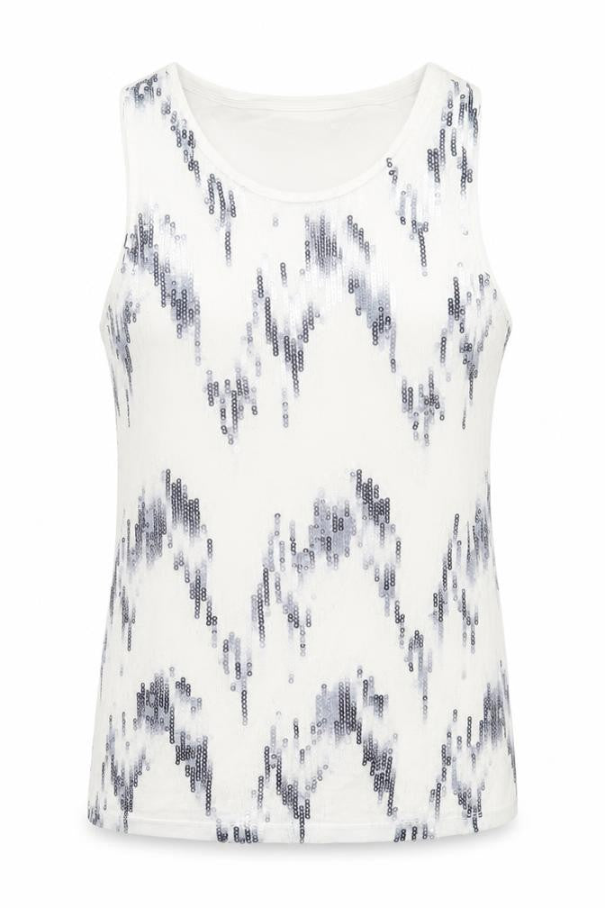 Attitude by Renee Womens White Geometric Polyester Basic Tank Size S Scoop Neck
