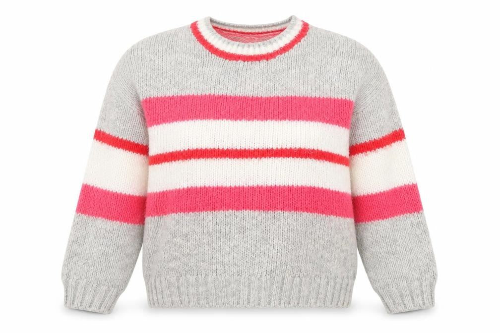 Dunnes Stores Womens Grey Crew Neck Striped Acrylic Pullover Jumper Size S   - cropped