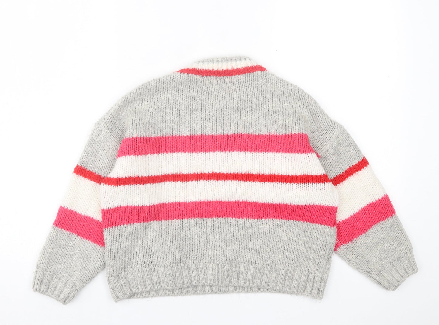 Dunnes Stores Womens Grey Crew Neck Striped Acrylic Pullover Jumper Size S   - cropped