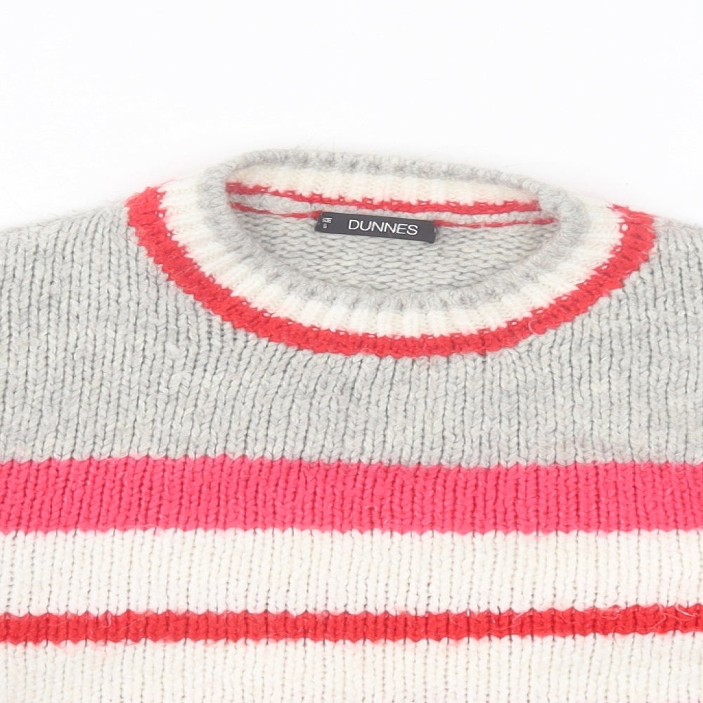 Dunnes Stores Womens Grey Crew Neck Striped Acrylic Pullover Jumper Size S   - cropped