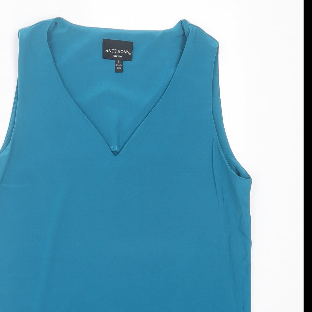 Antthony Womens Blue  Nylon Basic Tank Size S V-Neck