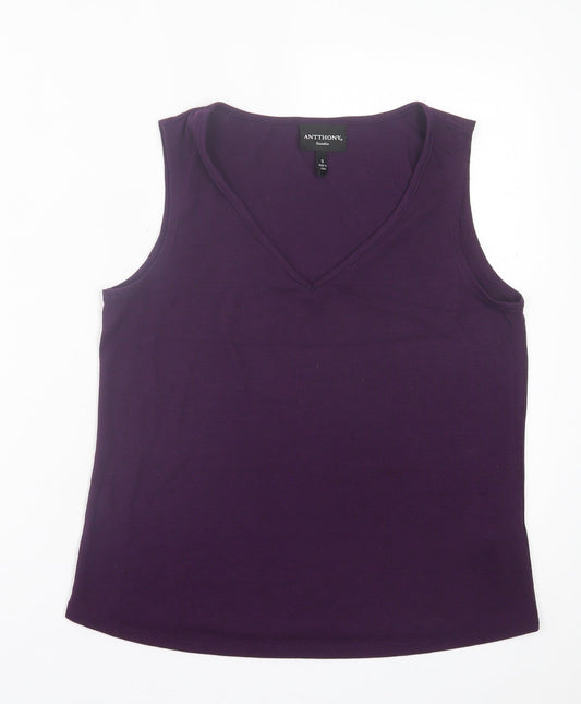 Antthony Womens Purple  Polyester Basic Tank Size S V-Neck