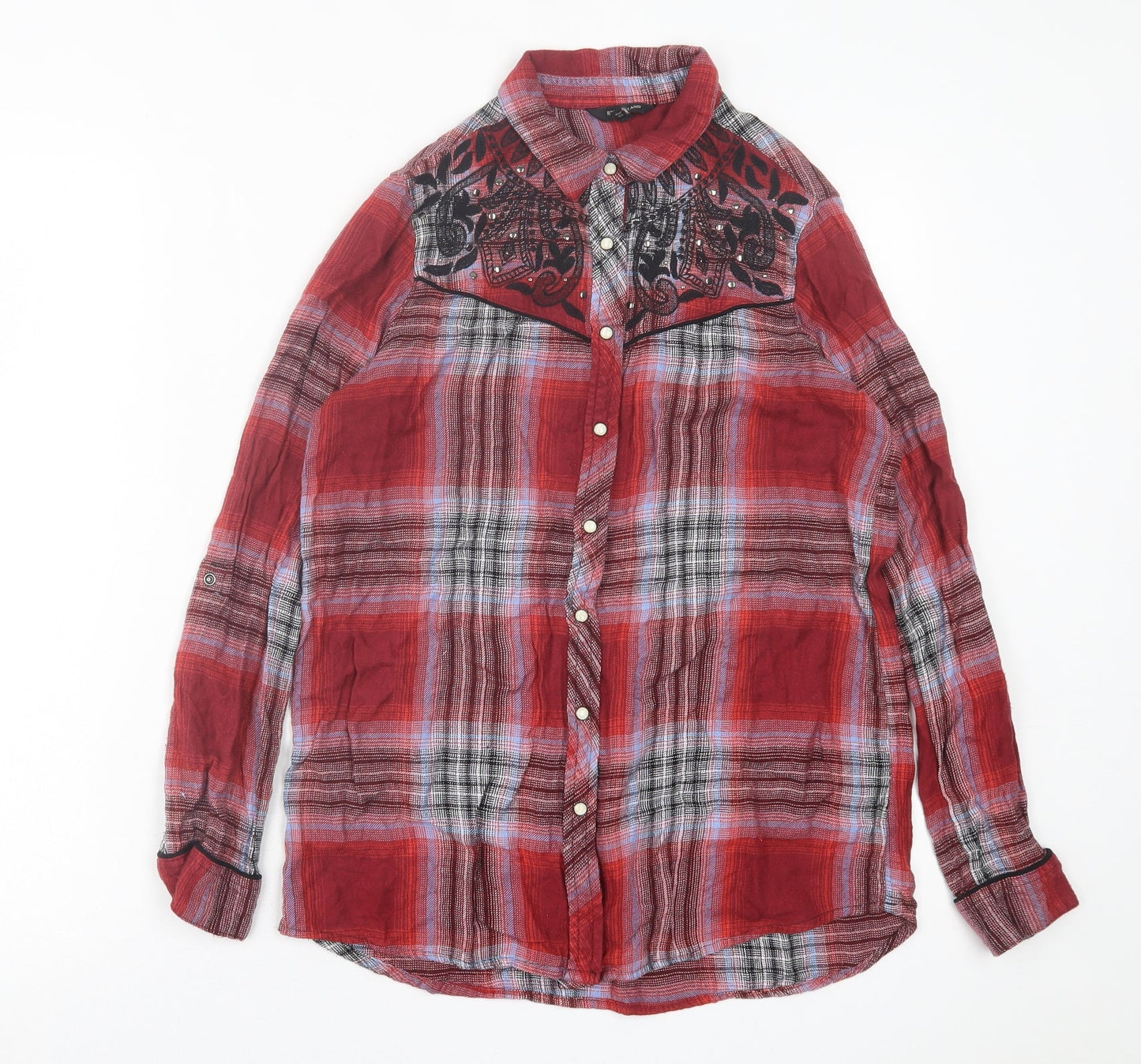 River Island Womens Red Plaid Viscose Basic Button-Up Size 6 Collared