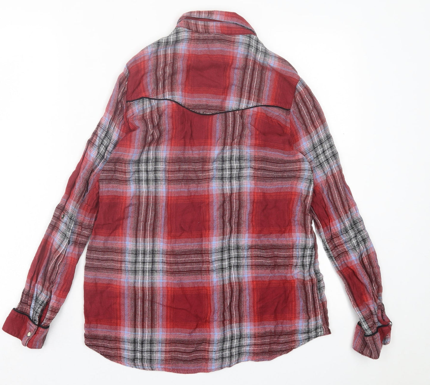 River Island Womens Red Plaid Viscose Basic Button-Up Size 6 Collared