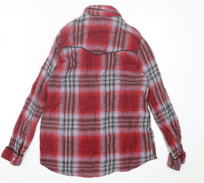 River Island Womens Red Plaid Viscose Basic Button-Up Size 6 Collared