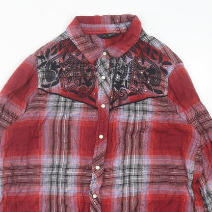 River Island Womens Red Plaid Viscose Basic Button-Up Size 6 Collared