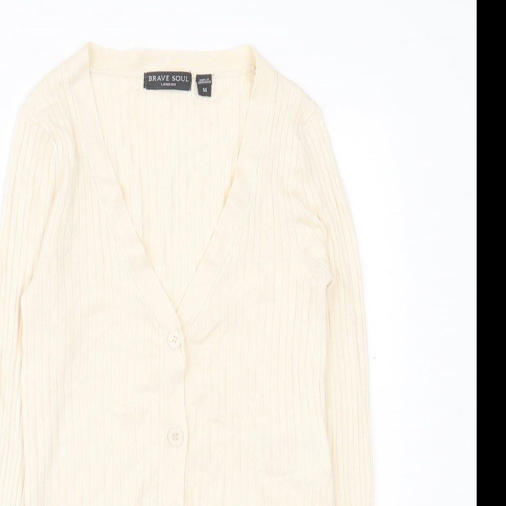 Brave Soul Womens Beige V-Neck  Viscose Cardigan Jumper Size M