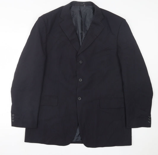 Marks and Spencer Mens Blue Striped Polyester Jacket Suit Jacket Size 44