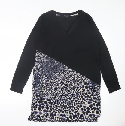 Next Womens Black Animal Print Polyester A-Line  Size 12  Crew Neck Pullover
