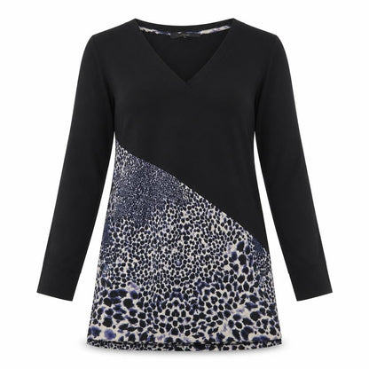 Next Womens Black Animal Print Polyester A-Line  Size 12  Crew Neck Pullover