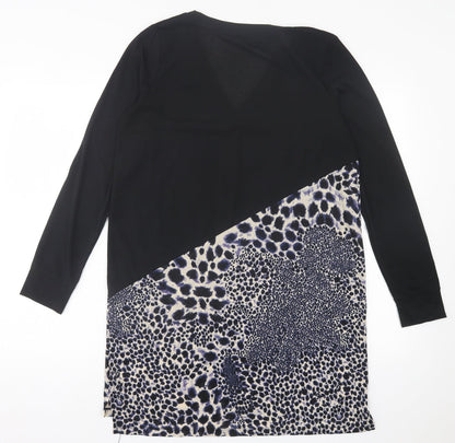 Next Womens Black Animal Print Polyester A-Line  Size 12  Crew Neck Pullover