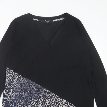 Next Womens Black Animal Print Polyester A-Line  Size 12  Crew Neck Pullover