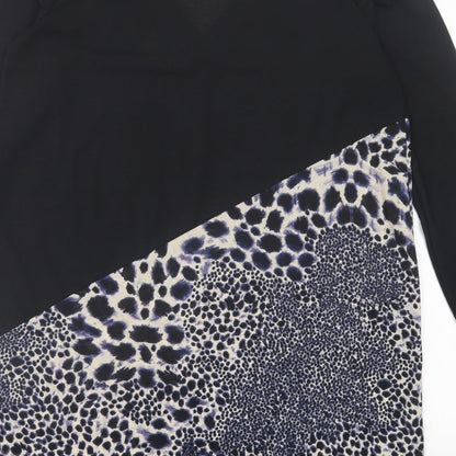 Next Womens Black Animal Print Polyester A-Line  Size 12  Crew Neck Pullover