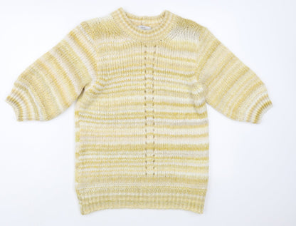 Next Womens Yellow Crew Neck Striped Acrylic Pullover Jumper Size 10