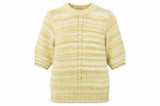Next Womens Yellow Crew Neck Striped Acrylic Pullover Jumper Size 10