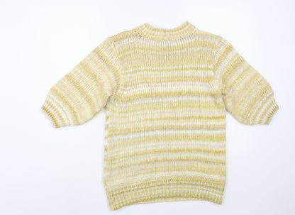 Next Womens Yellow Crew Neck Striped Acrylic Pullover Jumper Size 10
