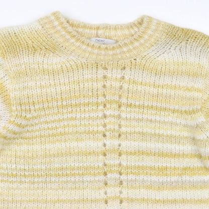 Next Womens Yellow Crew Neck Striped Acrylic Pullover Jumper Size 10